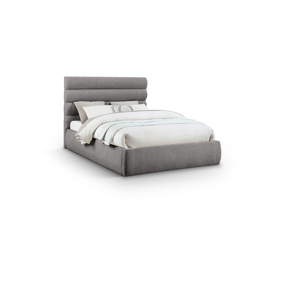 Adam Grey Chenille Fabric Queen Bed