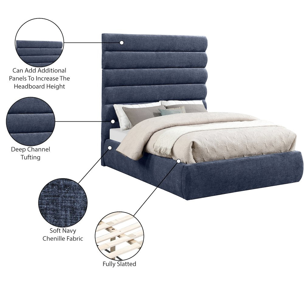 Adam Navy Chenille Fabric Full Bed