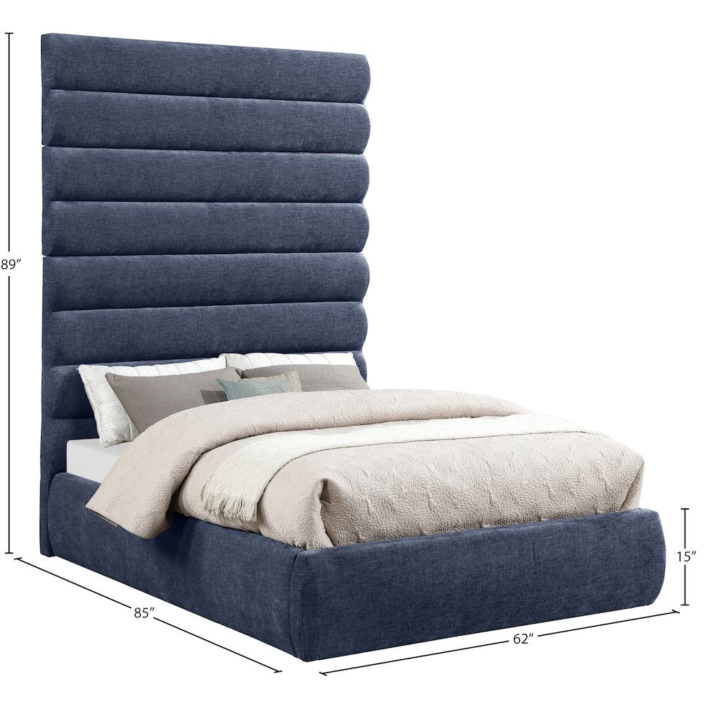 Adam Navy Chenille Fabric Full Bed