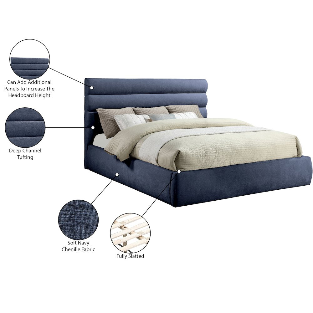 Adam Navy Chenille Fabric King Bed