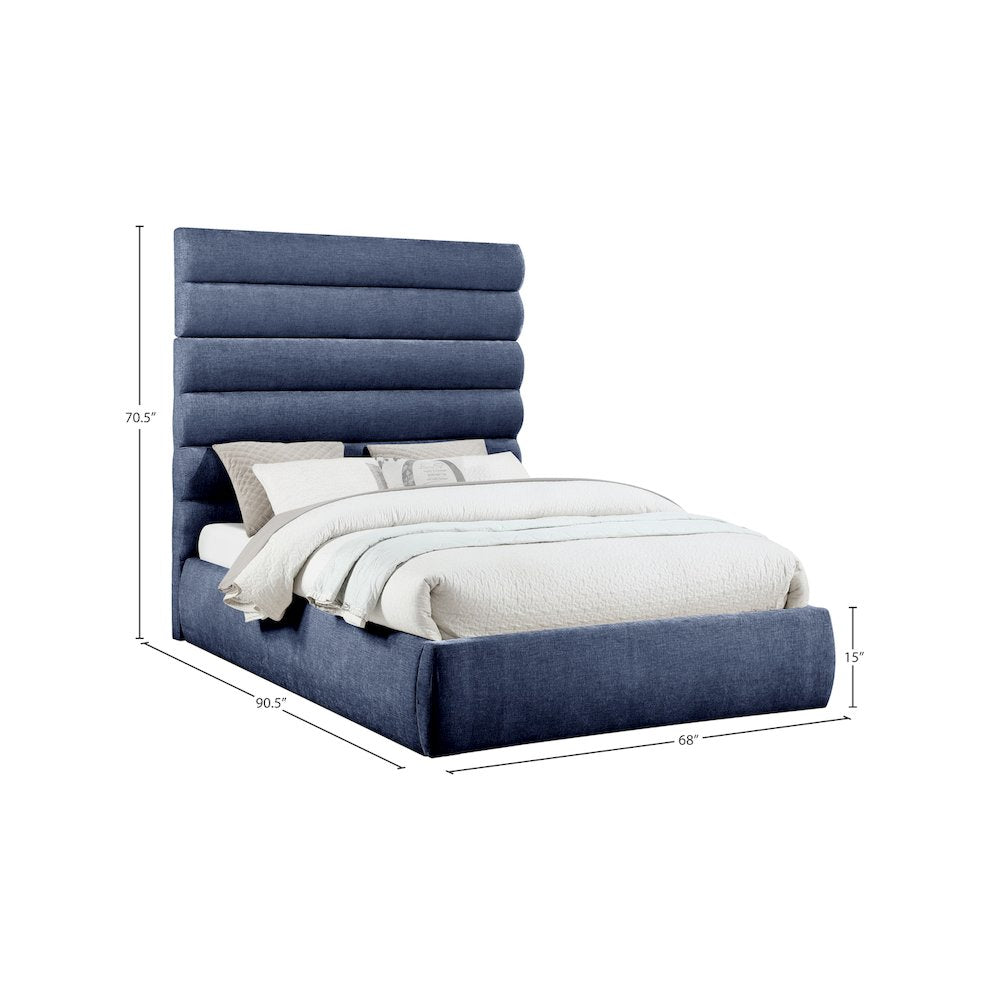 Adam Navy Chenille Fabric Queen Bed