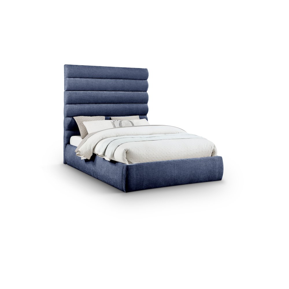 Adam Navy Chenille Fabric Queen Bed