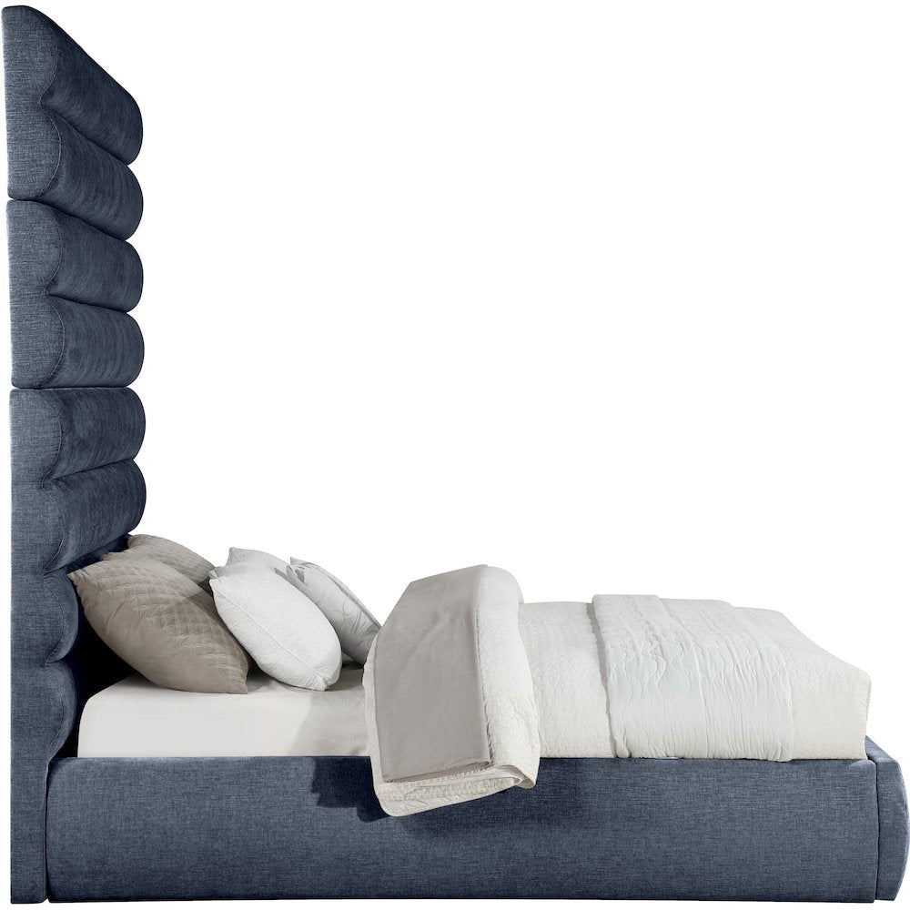 Adam Navy Chenille Fabric Queen Bed