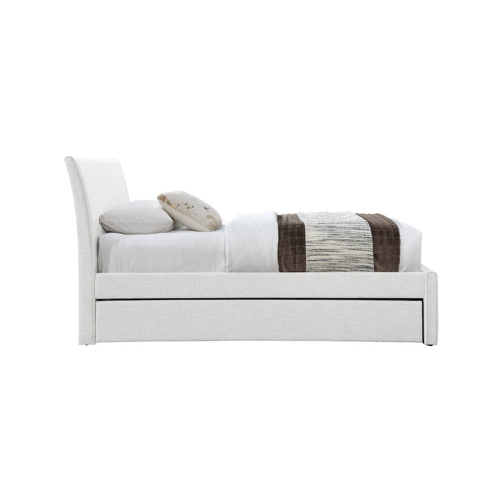 Myles Cream Linen Textured Fabric Twin Trundle Bed