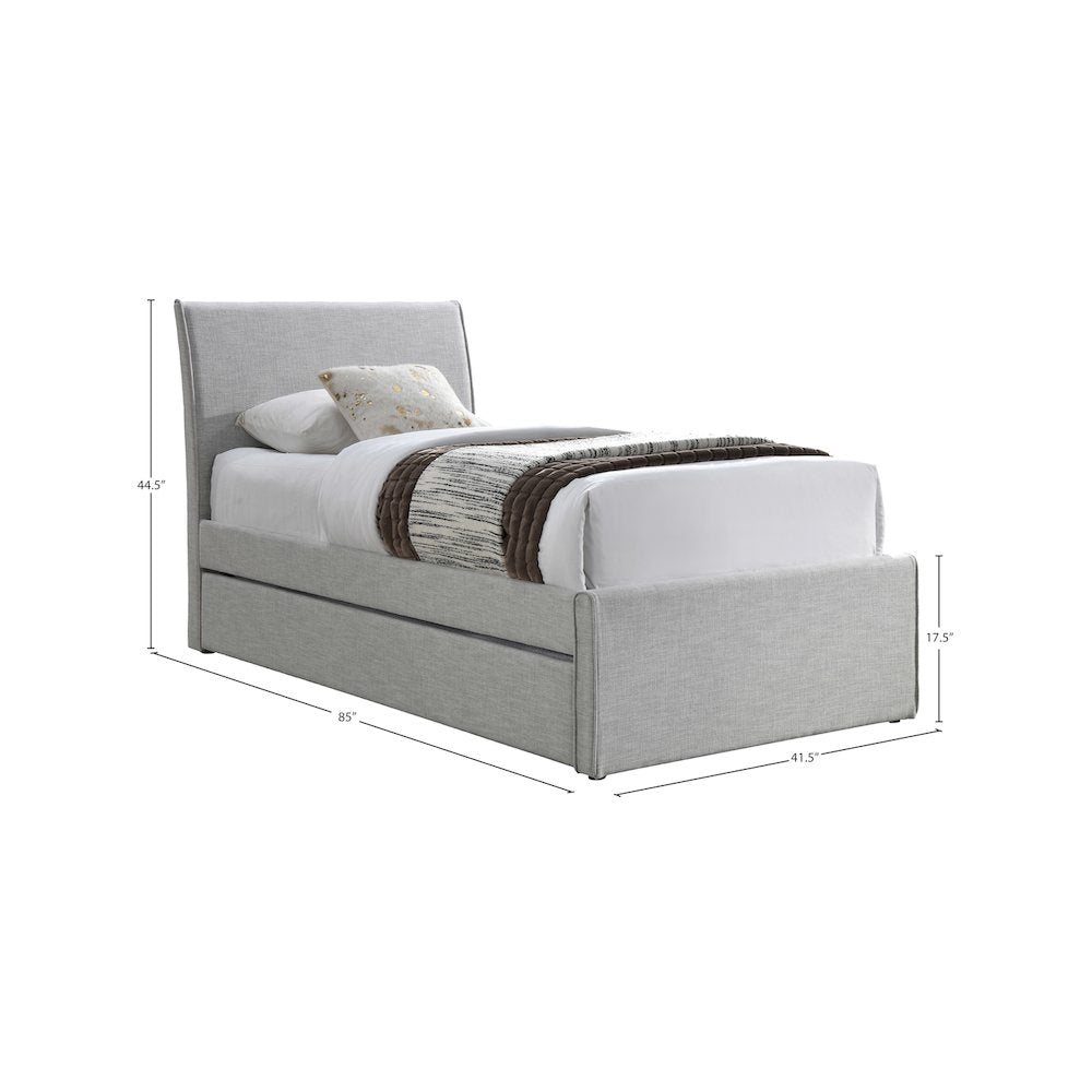 Myles Grey Linen Textured Fabric Twin Trundle Bed