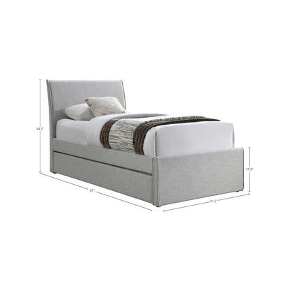 Myles Grey Linen Textured Fabric Twin Trundle Bed