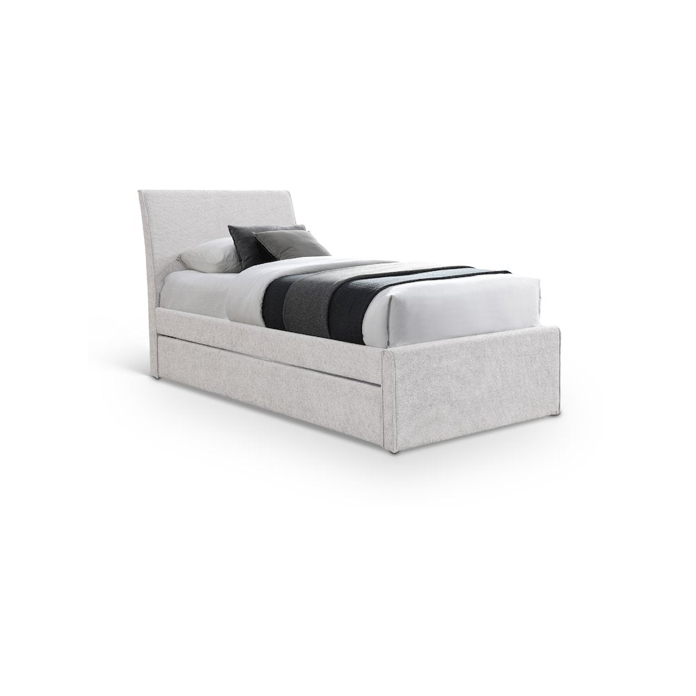 Myles Cream Chenille Fabric Twin Trundle Bed