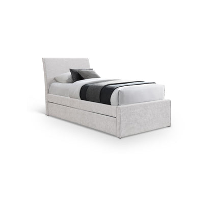 Myles Cream Chenille Fabric Twin Trundle Bed