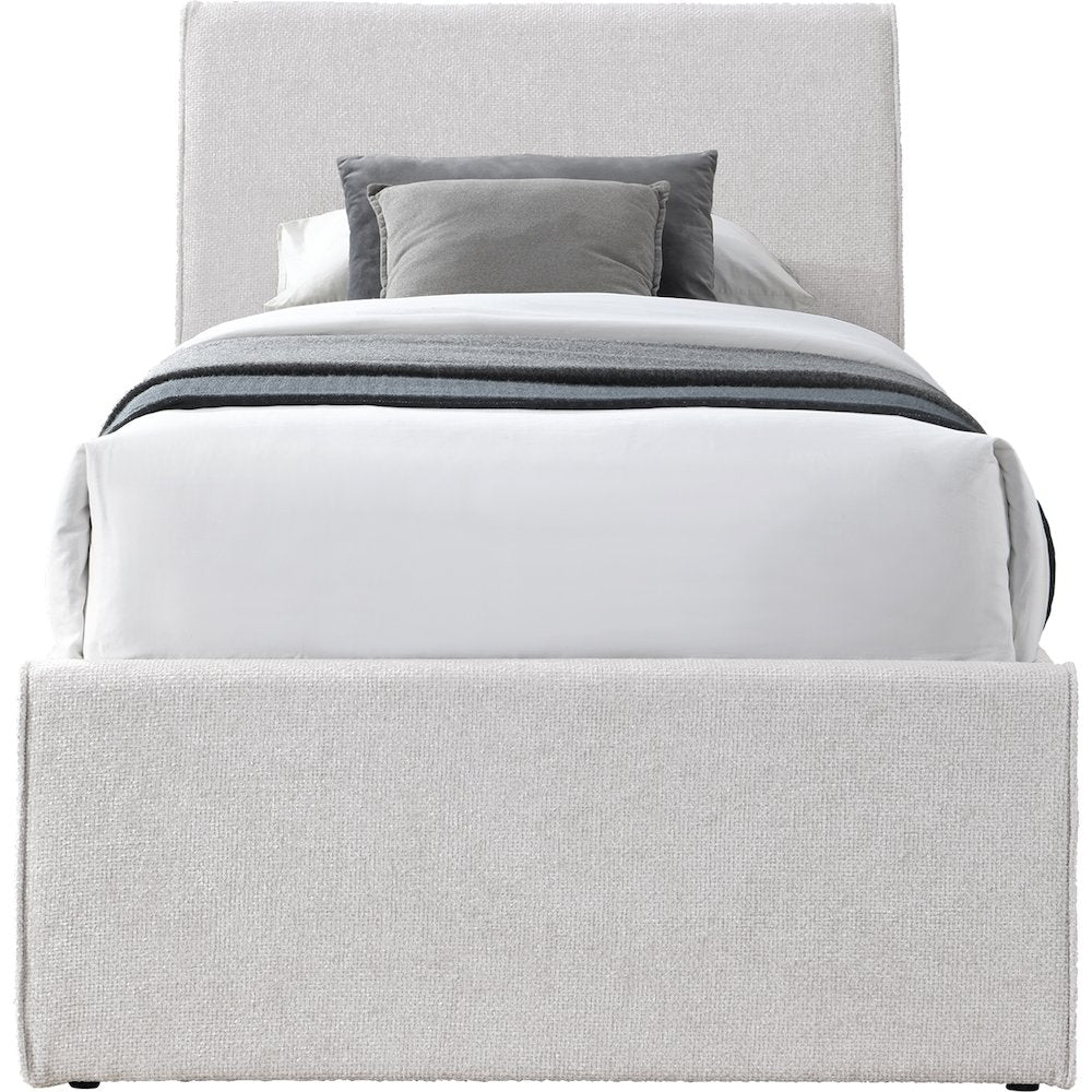 Myles Cream Chenille Fabric Twin Trundle Bed