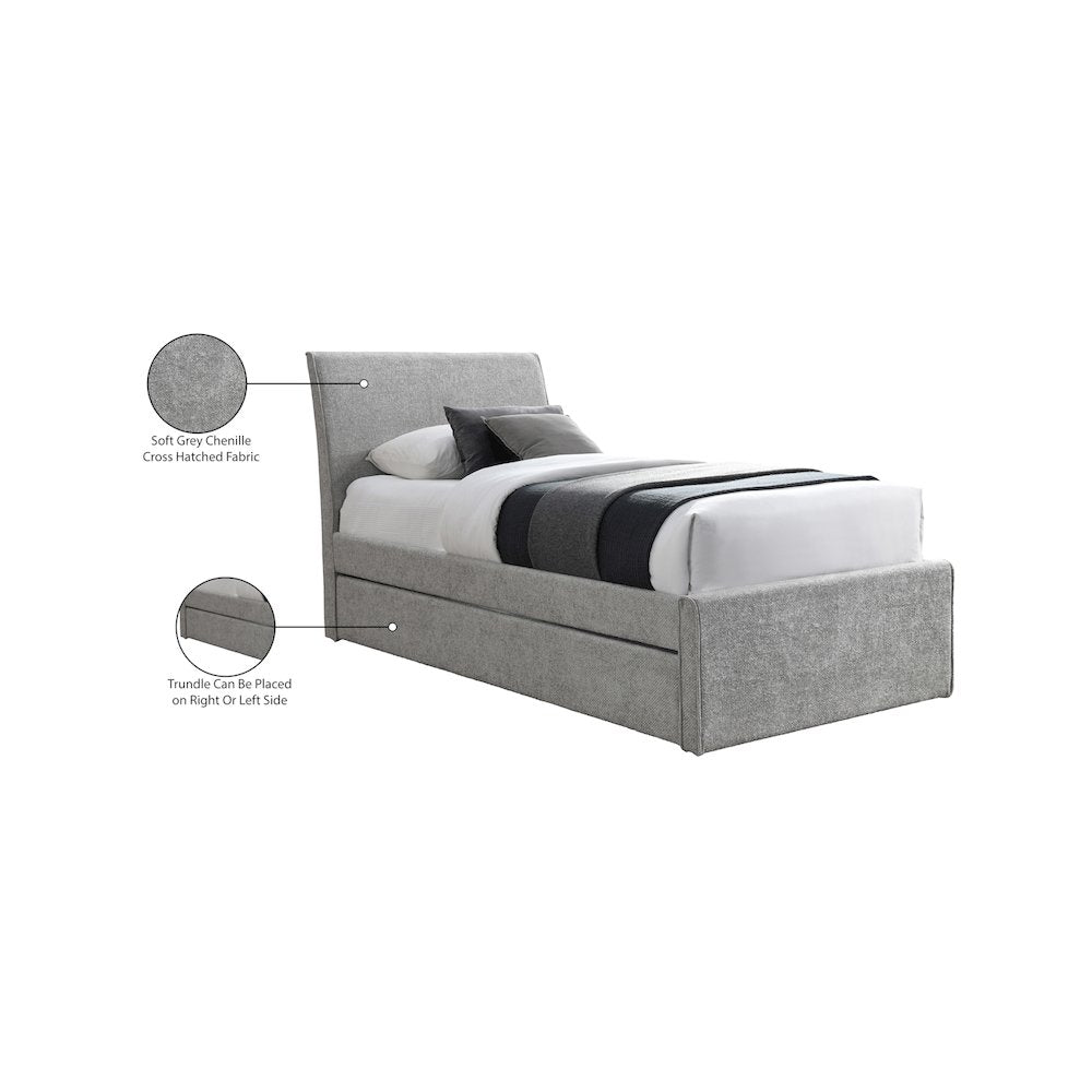 Myles Grey Chenille Fabric Twin Trundle Bed