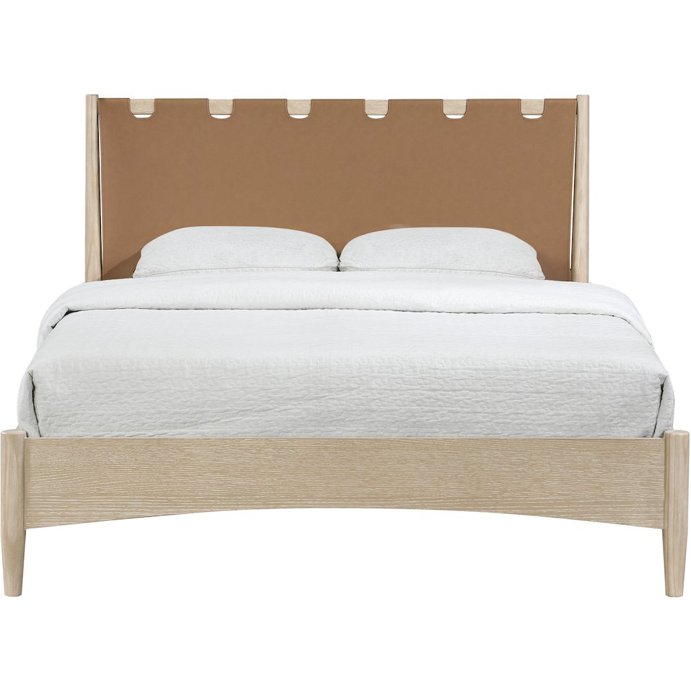 Santos Brown Vegan Leather Headboard And Wood Full Bed