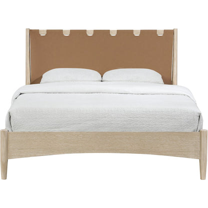 Santos Brown Vegan Leather Headboard And Wood Full Bed