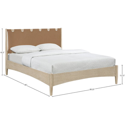 Santos Brown Vegan Leather Headboard And Wood King Bed