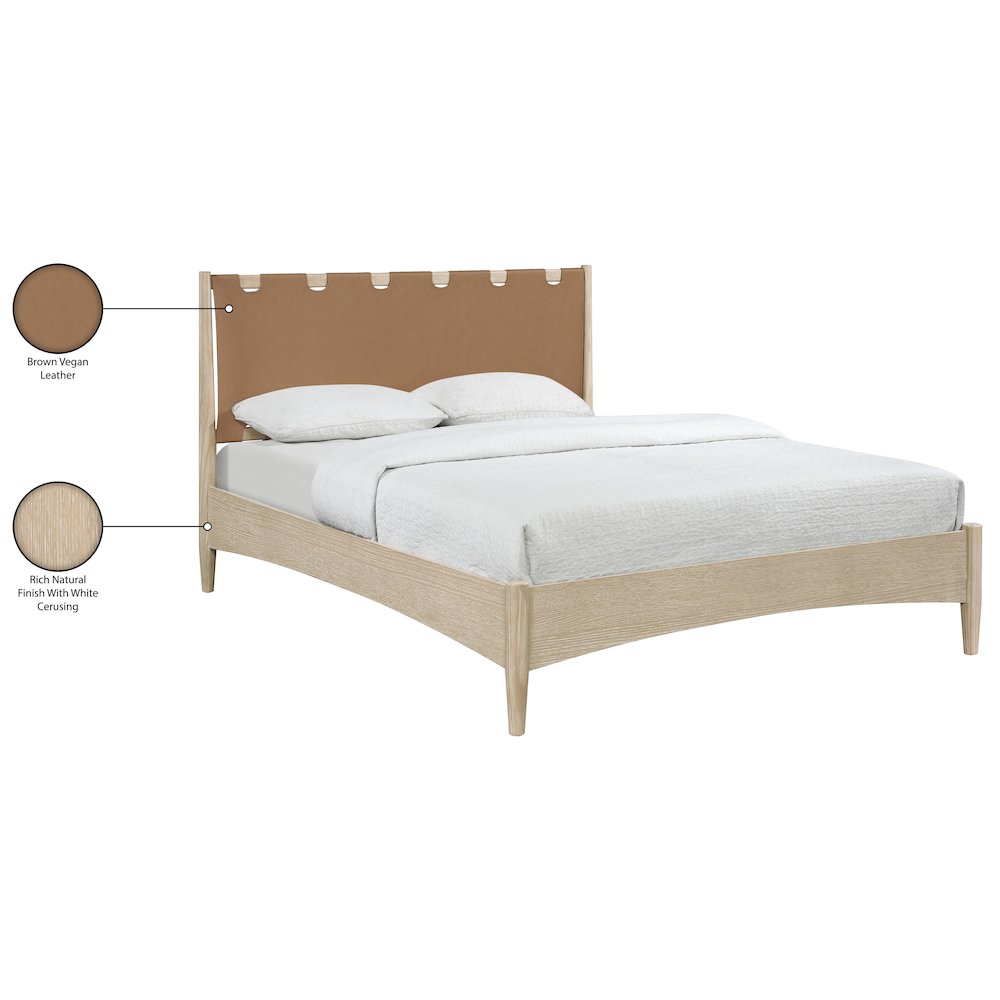 Santos Brown Vegan Leather Headboard And Wood King Bed