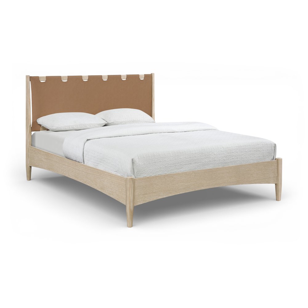 Santos Brown Vegan Leather Headboard And Wood King Bed