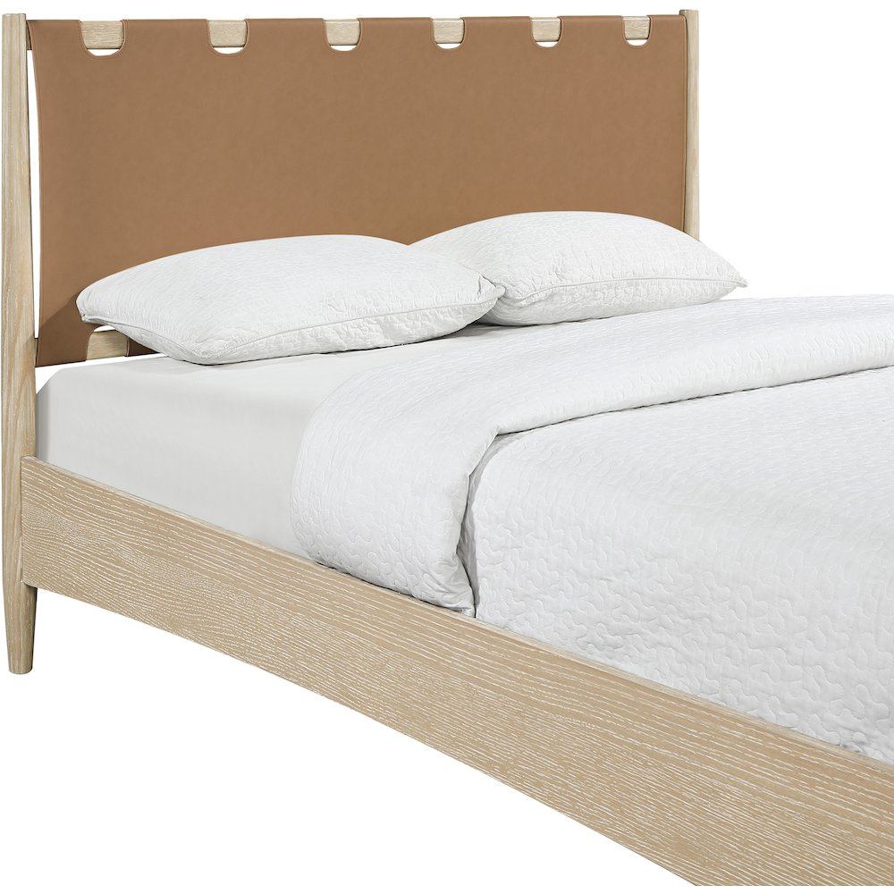 Santos Brown Vegan Leather Headboard And Wood King Bed