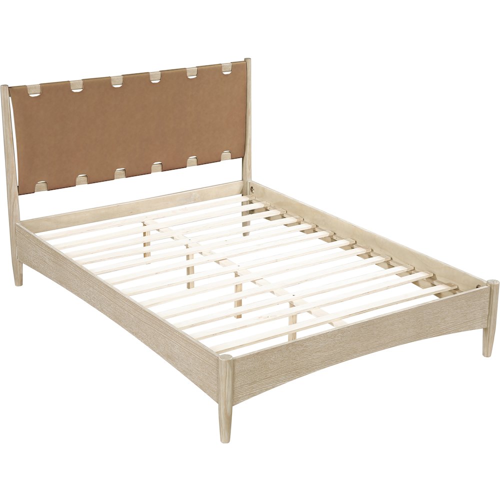 Santos Brown Vegan Leather Headboard And Wood King Bed