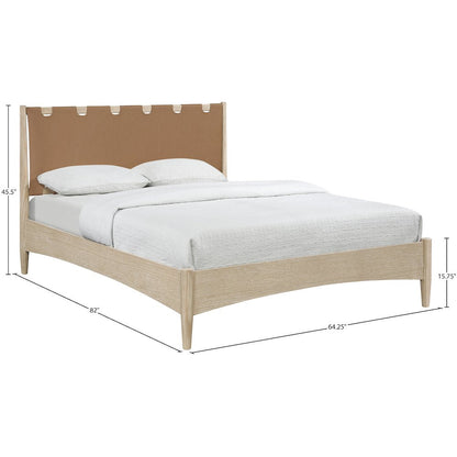 Santos Brown Vegan Leather Headboard And Wood Queen Bed