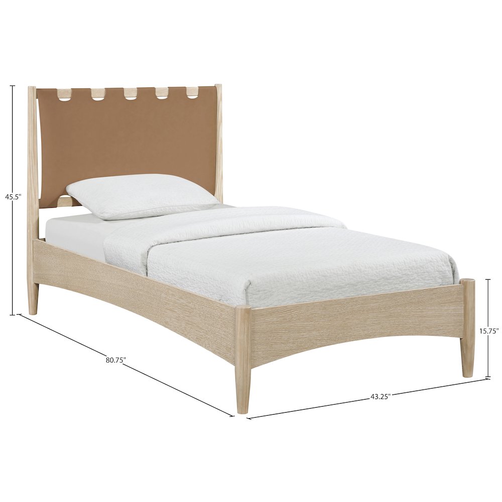 Santos Brown Vegan Leather Headboard And Wood Twin Bed