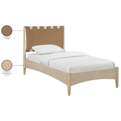 Santos Brown Vegan Leather Headboard And Wood Twin Bed