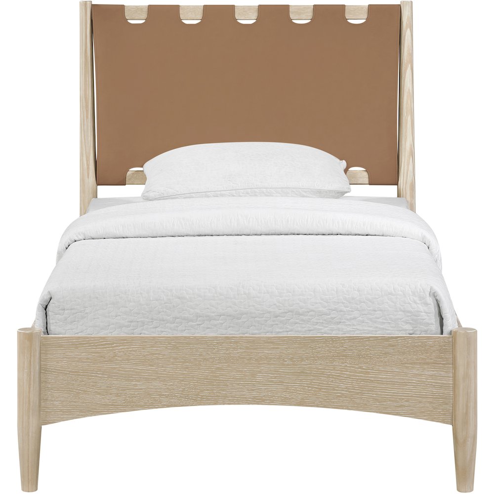 Santos Brown Vegan Leather Headboard And Wood Twin Bed