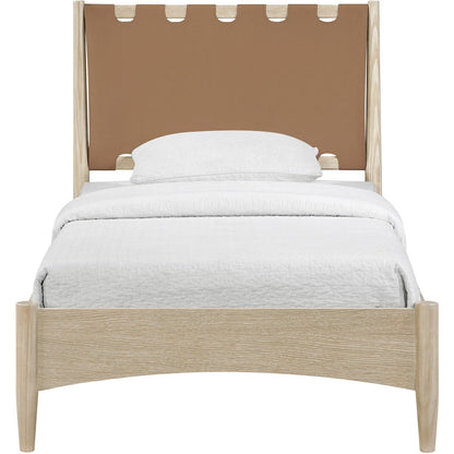 Santos Brown Vegan Leather Headboard And Wood Twin Bed