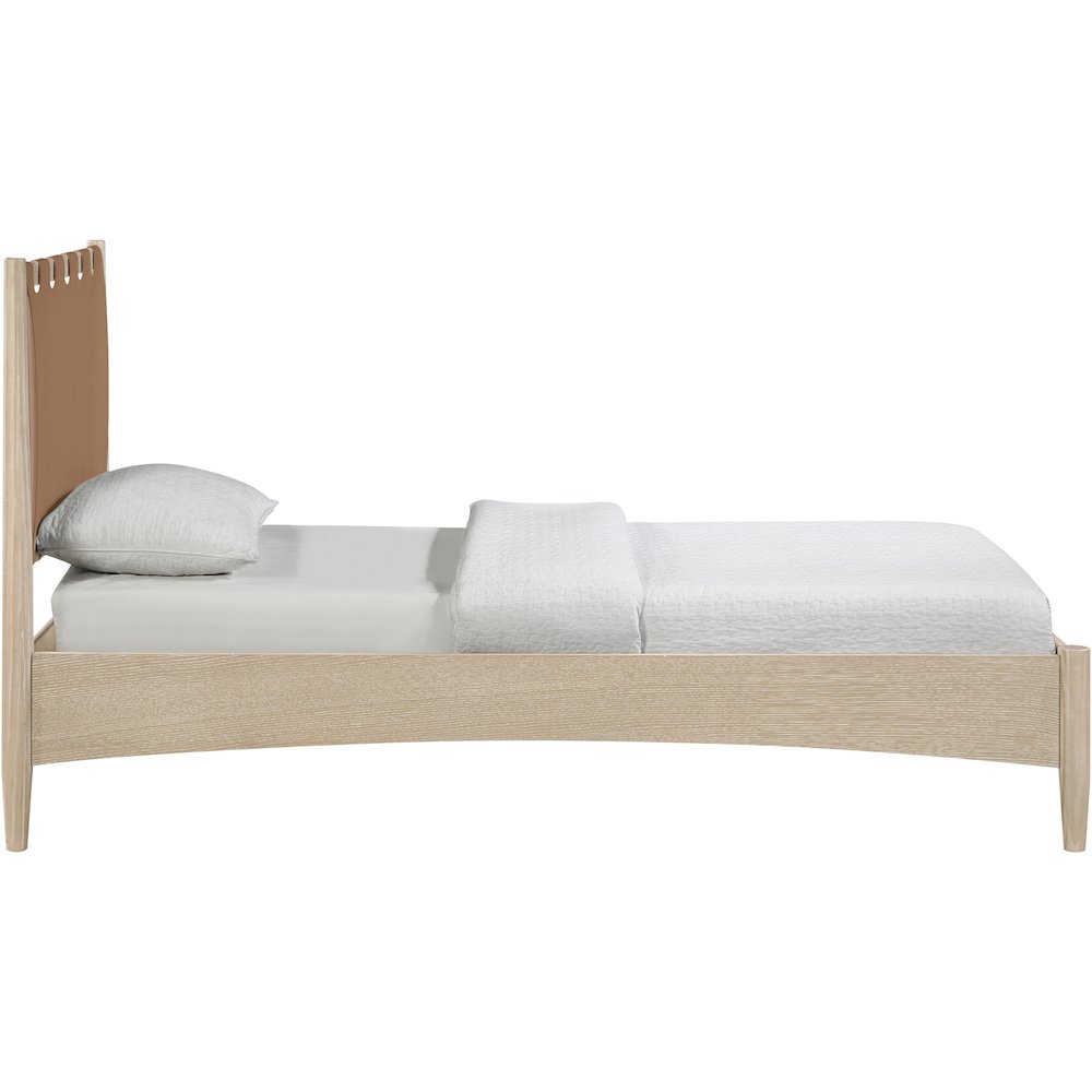 Santos Brown Vegan Leather Headboard And Wood Twin Bed