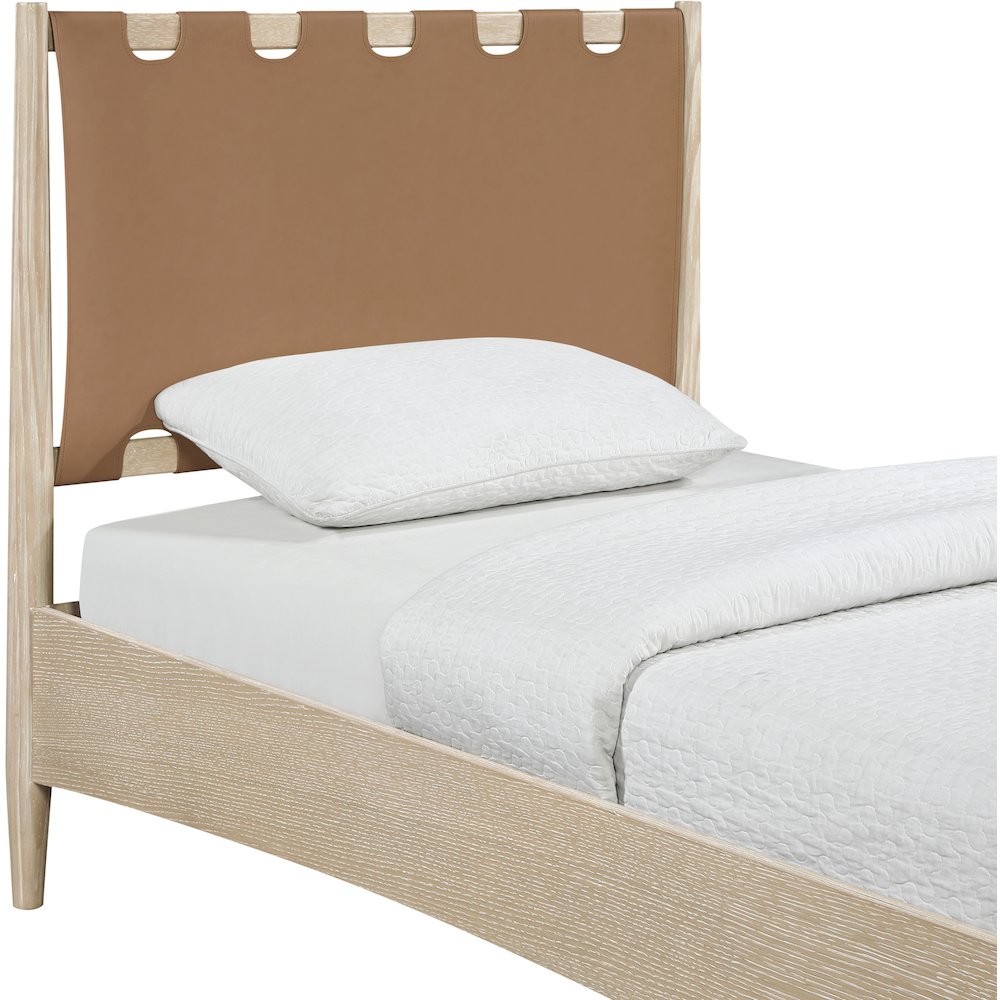 Santos Brown Vegan Leather Headboard And Wood Twin Bed