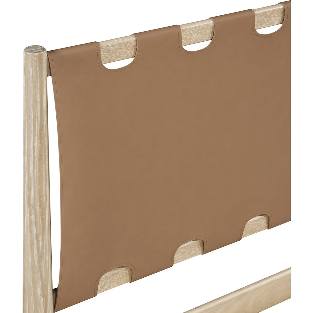 Santos Brown Vegan Leather Headboard And Wood Twin Bed