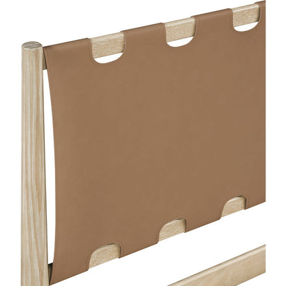 Santos Brown Vegan Leather Headboard And Wood Twin Bed