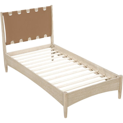 Santos Brown Vegan Leather Headboard And Wood Twin Bed