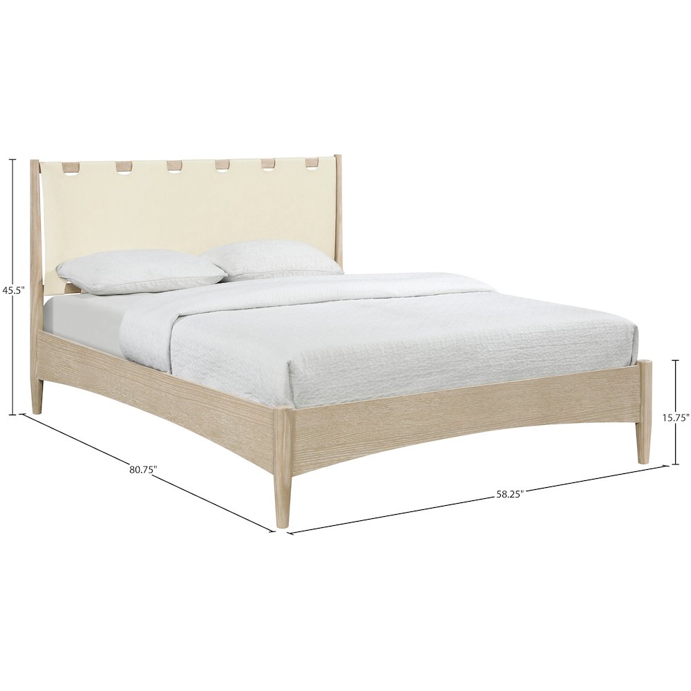 Santos Cream Vegan Leather Headboard And Wood Full Bed