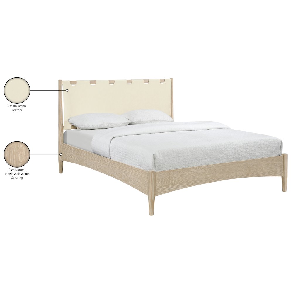 Santos Cream Vegan Leather Headboard And Wood Full Bed