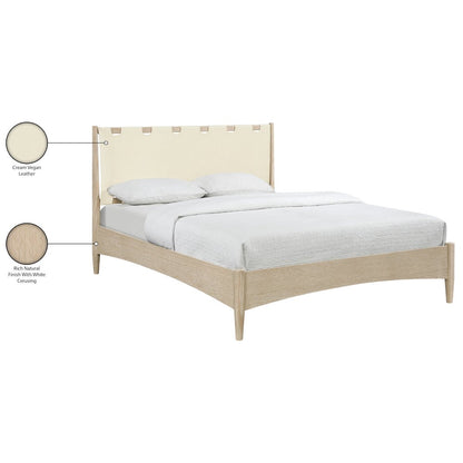 Santos Cream Vegan Leather Headboard And Wood Full Bed