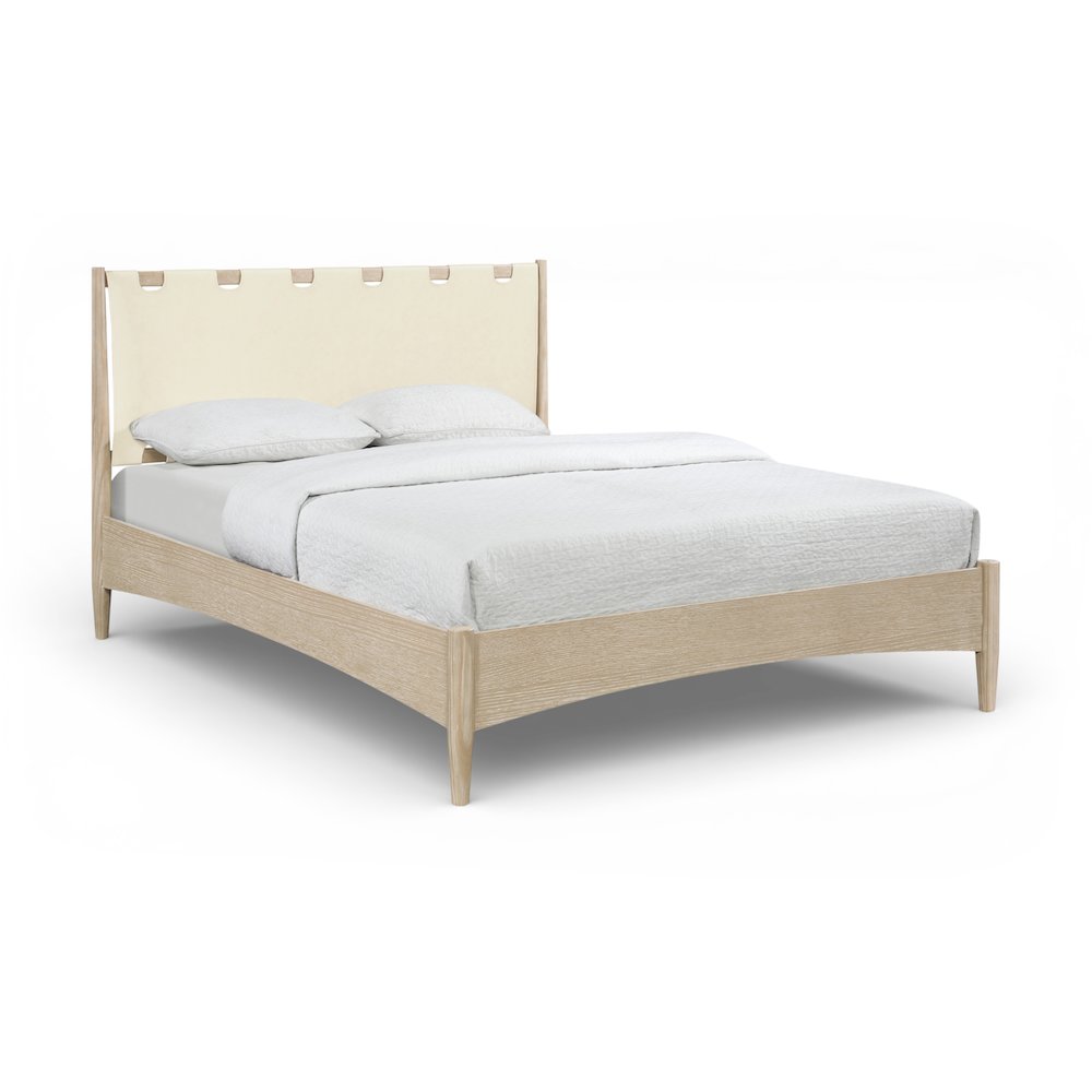 Santos Cream Vegan Leather Headboard And Wood Full Bed