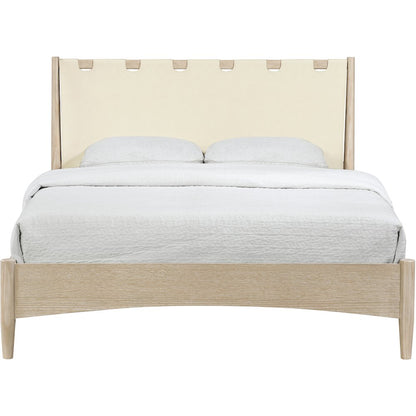 Santos Cream Vegan Leather Headboard And Wood Full Bed