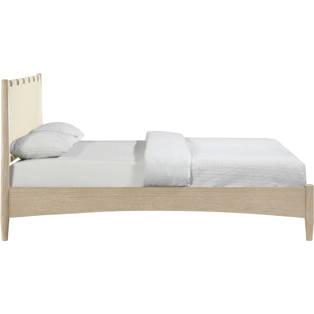 Santos Cream Vegan Leather Headboard And Wood Full Bed