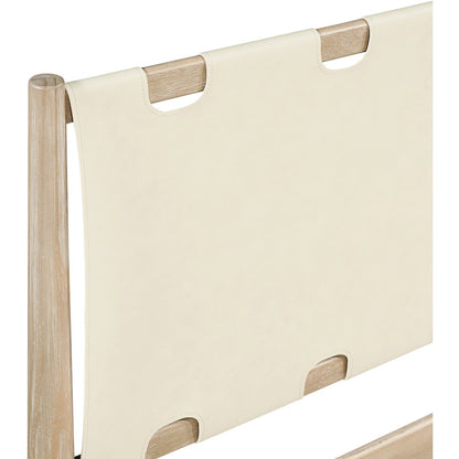 Santos Cream Vegan Leather Headboard And Wood Full Bed