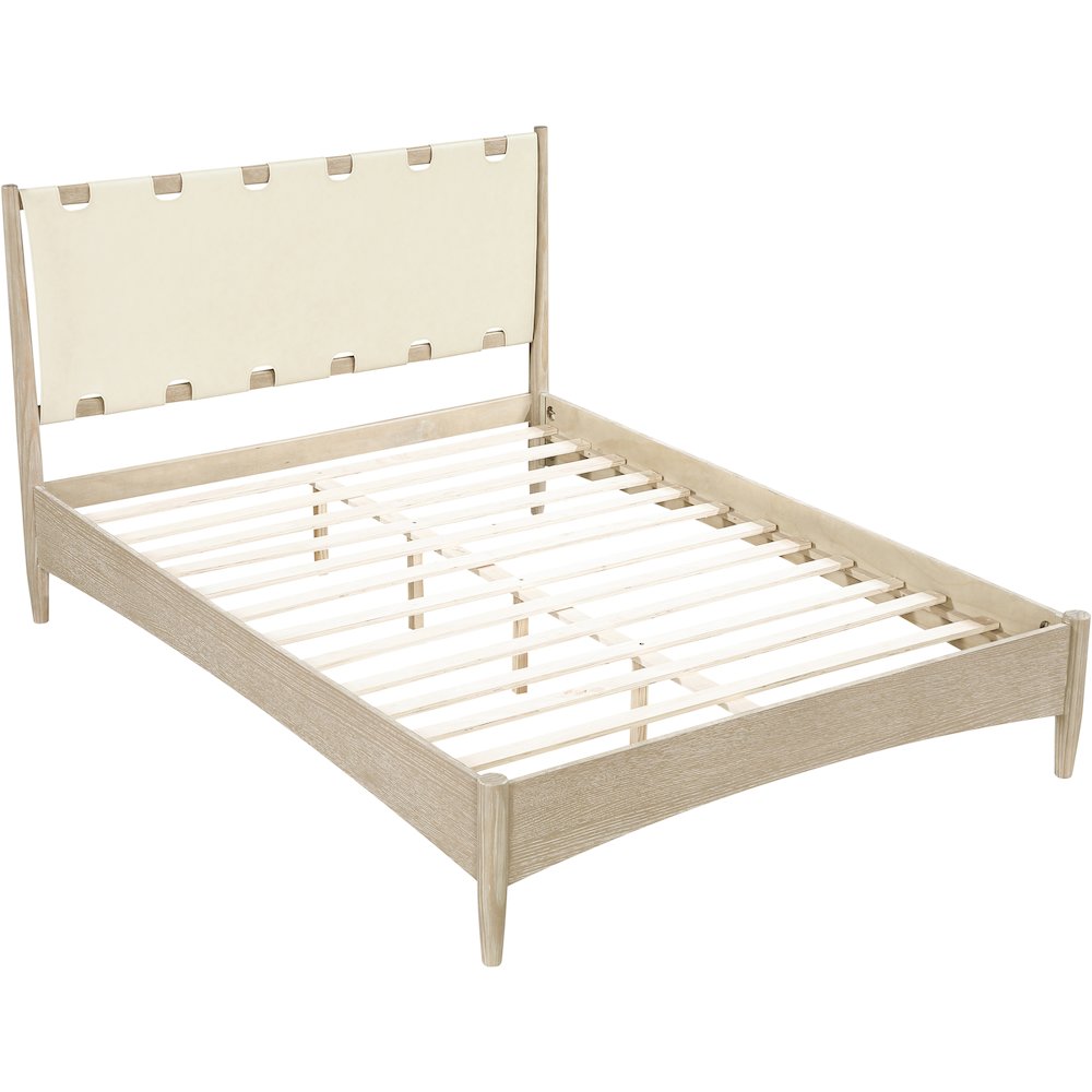 Santos Cream Vegan Leather Headboard And Wood Full Bed