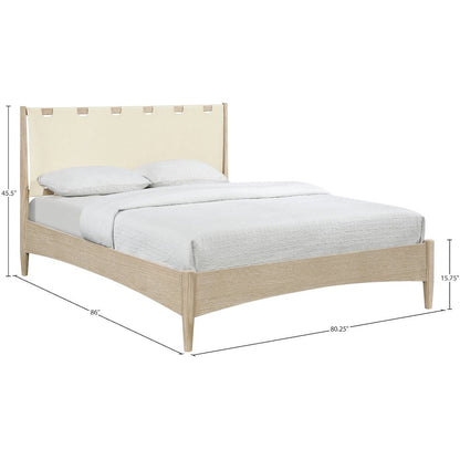 Santos Cream Vegan Leather Headboard And Wood King Bed