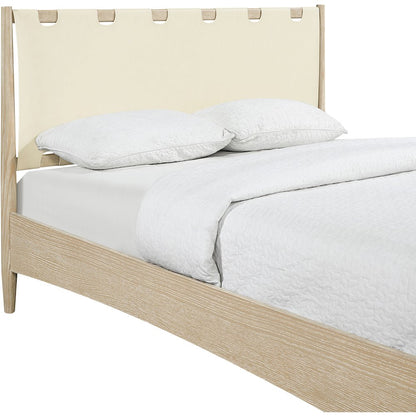 Santos Cream Vegan Leather Headboard And Wood King Bed