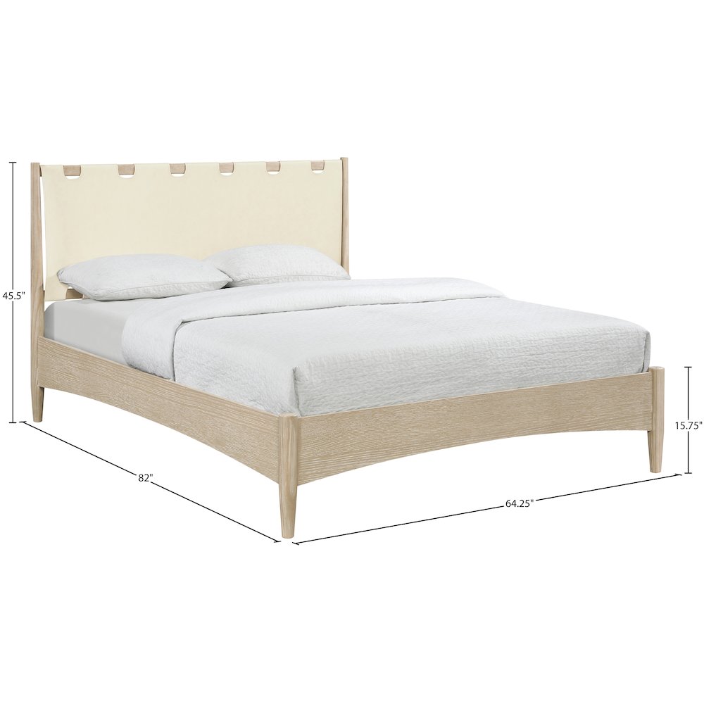 Santos Cream Vegan Leather Headboard And Wood Queen Bed
