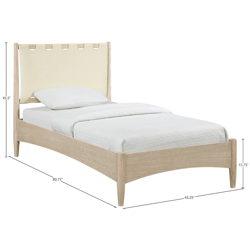 Santos Cream Vegan Leather Headboard And Wood Twin Bed