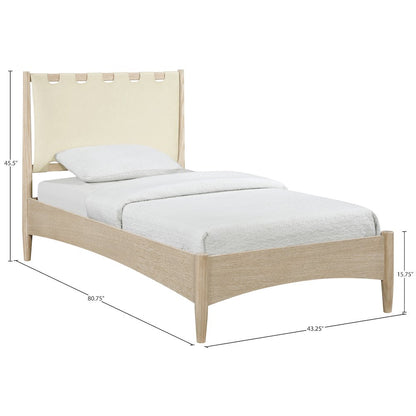 Santos Cream Vegan Leather Headboard And Wood Twin Bed
