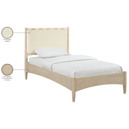 Santos Cream Vegan Leather Headboard And Wood Twin Bed