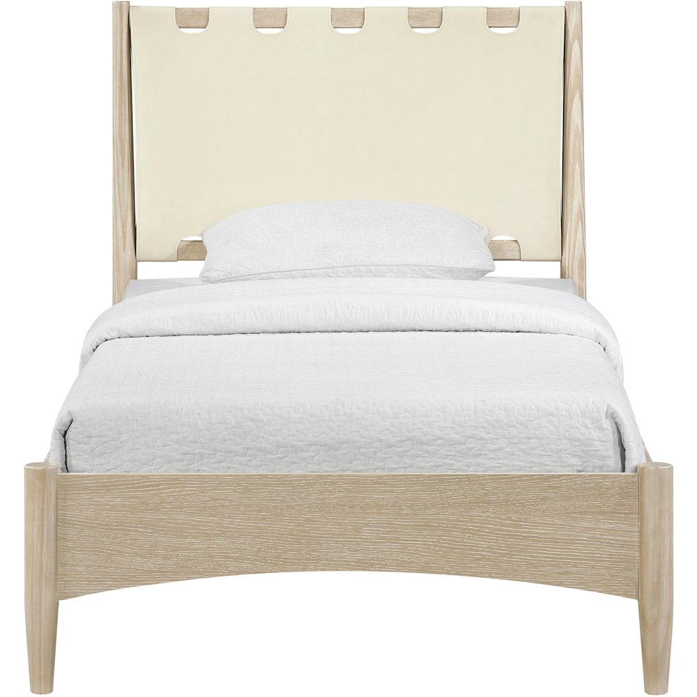 Santos Cream Vegan Leather Headboard And Wood Twin Bed