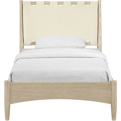 Santos Cream Vegan Leather Headboard And Wood Twin Bed
