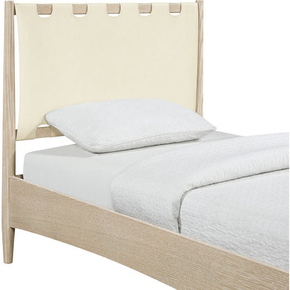 Santos Cream Vegan Leather Headboard And Wood Twin Bed
