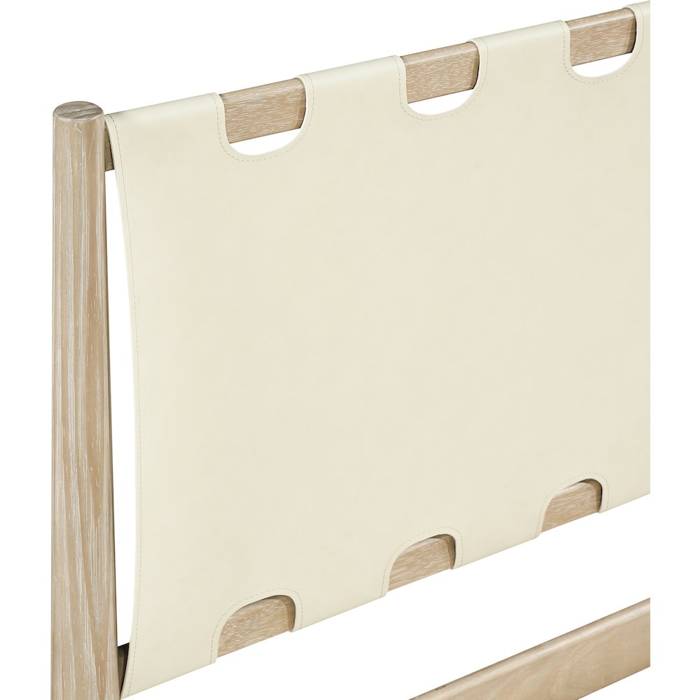 Santos Cream Vegan Leather Headboard And Wood Twin Bed