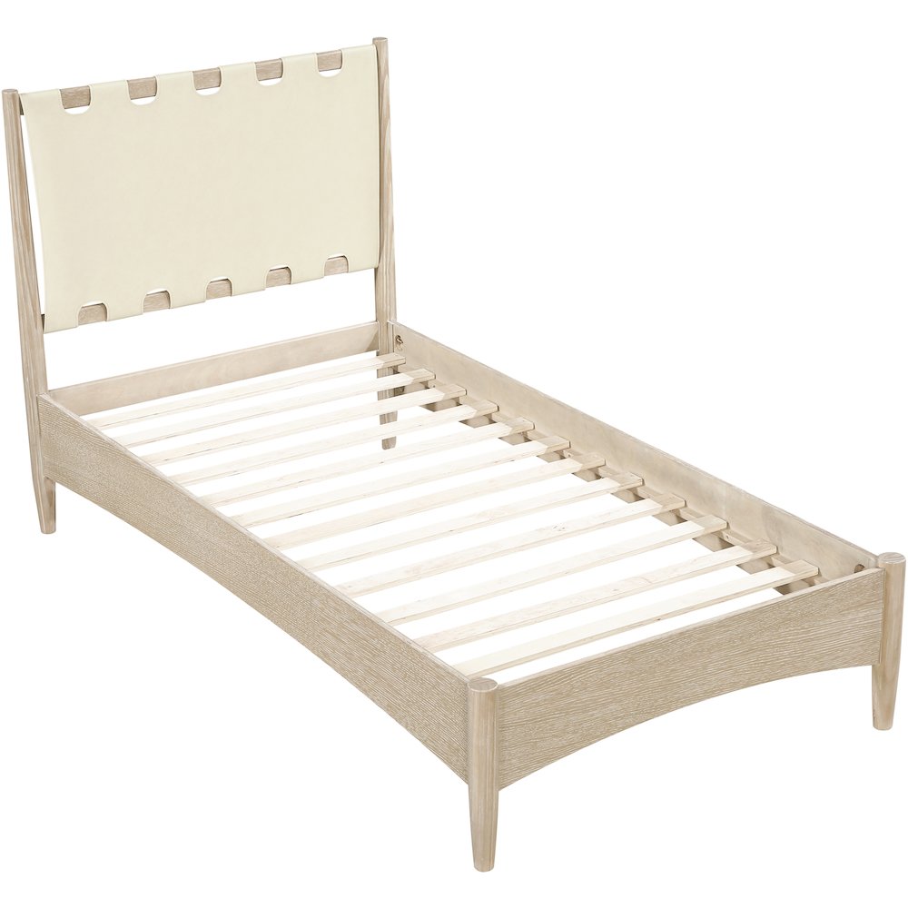 Santos Cream Vegan Leather Headboard And Wood Twin Bed